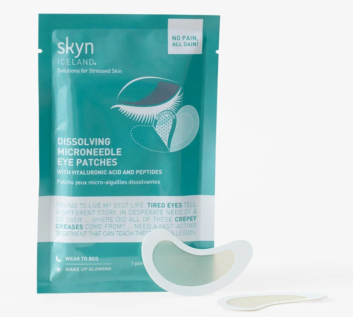 Dissolving Microneedle Eye Patches - Targeted treatment for under-eye wrinkles and puffiness, infused with hyaluronic acid, peptides, and Icelandic glacial water for deep hydration - Skyn Iceland