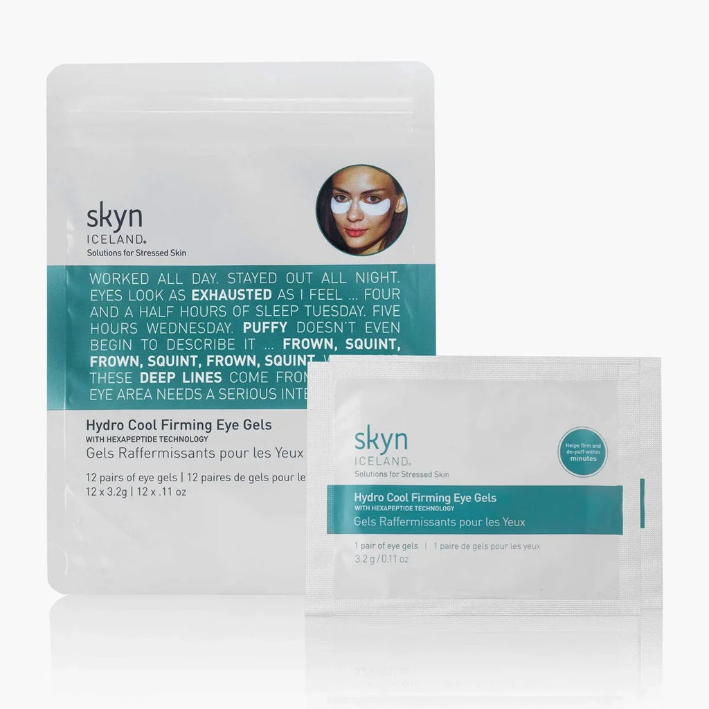 Hydro Cool Firming Eye Gels - Cooling gel patches infused with Icelandic glacial water, peptides, and antioxidants to hydrate, firm, and reduce puffiness and fine lines under the eyes for a refreshed, youthful appearance - Skyn Iceland